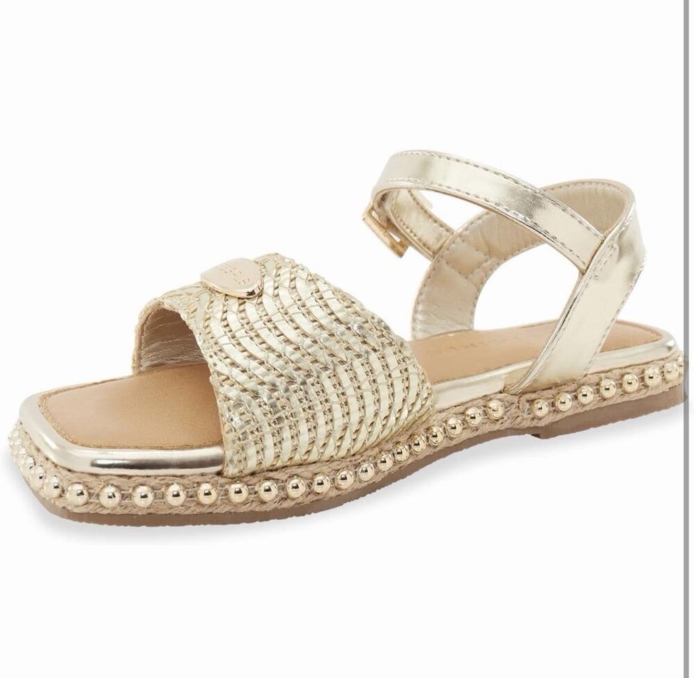 BCBG Girls Elsa Gold Metallic Woven Sandals Girls US 5M EU 37 Hook Loop New